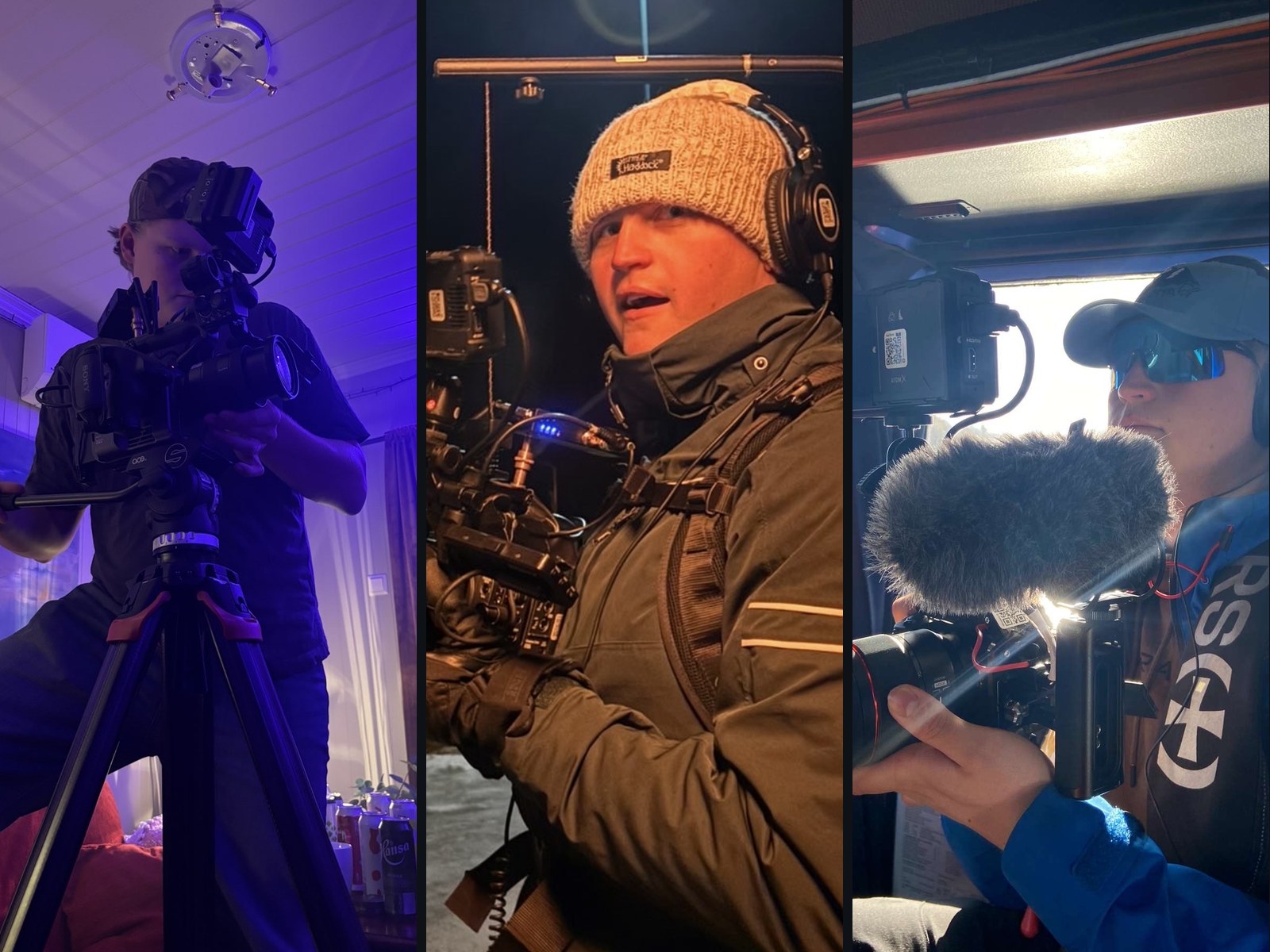 Vegard i arbeid med kamera på ulike produksjoner